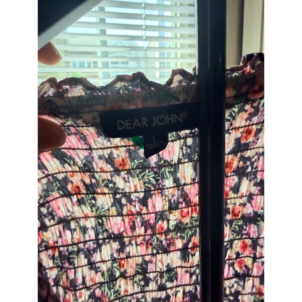 Dear John Floral Summer Dress EUC Pink Black V Neck M - Picture 2 of 8